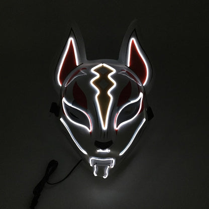 LED Fox Mask Neon Light Up Japanese Kitsune Mask for Halloween Cosplay Party Rave Festival Costume Glowing EL Wire Masque