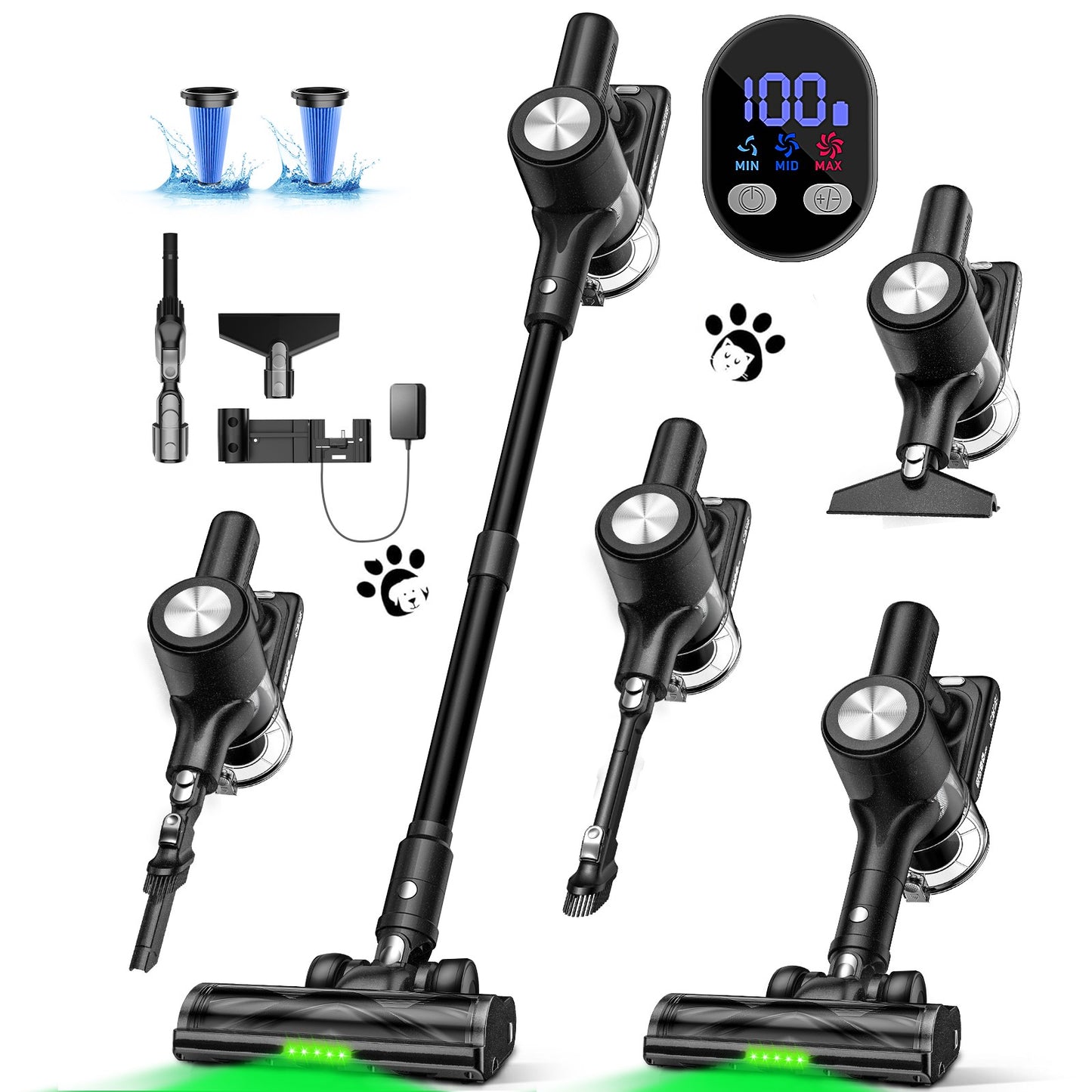 500W/46KPA Self-Standing Cordless Vacuum Cleaner,60 Mins Handheld Vacuum Cleaners,Smart LED Screen Vacuum for Carpet/Pet Hair