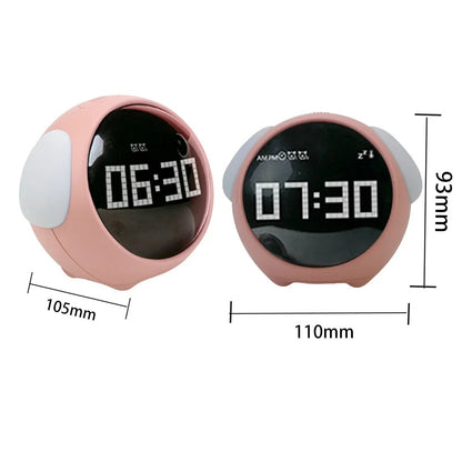 Cute Digital Emoji Alarm Clock with 5Voices Snooze Function Date Temperature 12/24 Hours Clock with Voice Activated Night Light