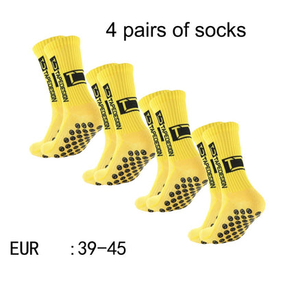 4 pares de meias de futebol coladas TC de cano médio novas para treinamento e competição esportiva, meias antiderrapantes e respiráveis