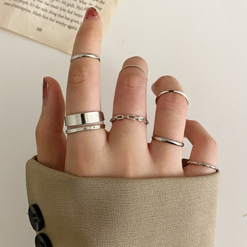 Conjunto de Anéis de Cristal Cor Prata para Mulheres, Anéis de Dedo de Zircônia Cúbica de Lua, Flecha, Flor, Coração, Joias Femininas da Moda