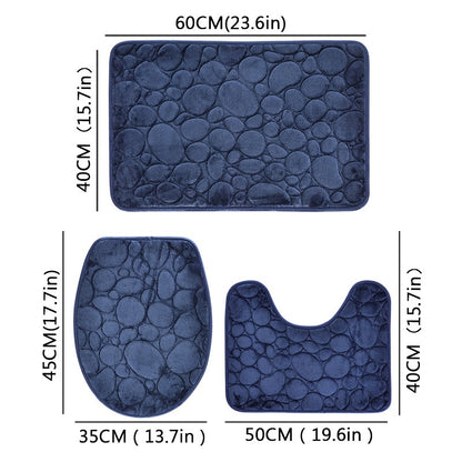 1 Set of Solid Color Simple Bathroom Water-absorbing and Non-slip Floor Mat Stone Pattern, Comfortable and Soft, Three-piece Set