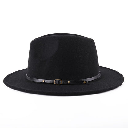 Fedora Hat For Men Women Solid Color Imitation Woolen Jazz Caps Elegant Female British Retro Wide Brim Cap Church Wedding Bowler