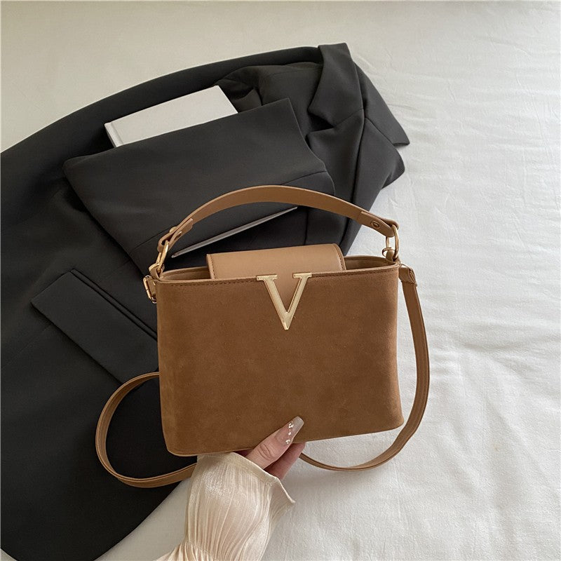 Fashionable Mini Suede Women's Bag, Faux Suede Tote Bag, Hardware Lock Buckle Decoration Handbag Purse Shoulder Cross Body Bags