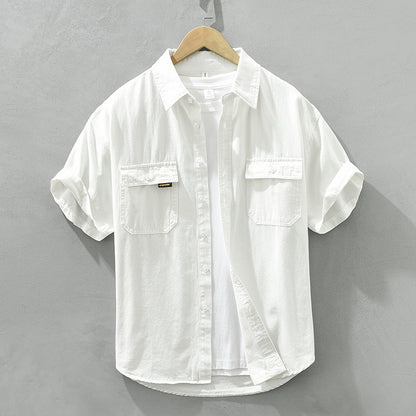 Retro Male Cargo Shirt Jacket Cotton Uniform Light Casual Work Safari Style Shirts Mens Handsome Trendy Versatile Loose Tops