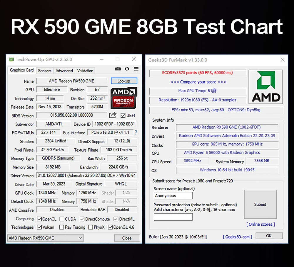 MLLSE AMD RX 590 GME 8GB Placa de Vídeo para Jogos GDDR5 256Bit PCI Express 3.0 ×16 6 Pinos Radeon GPU rx 590 8gb Series