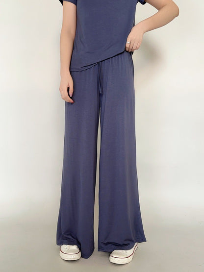 Plus size L to 6XL U-Neck Women's wide leg pants high waist Loose Long pant solid color Casual drapped trousers all match