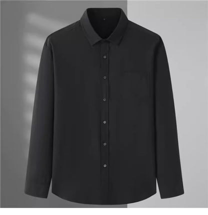 Spring and Autumn Large Size 15XL Men's Long-sleeved Shirt Fat High Elastic Solid Color Shirt 12XL 11XL 10XL 9XL 8XL 7XL 200kg