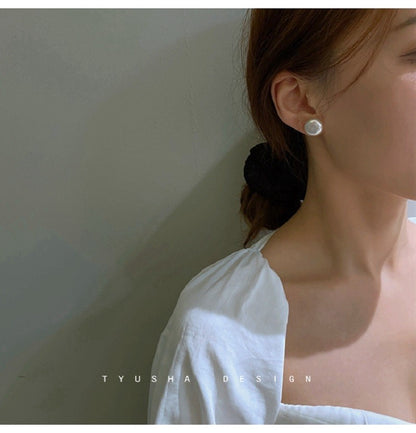 Woman Pearl Earrings Freshwater Cultured Button Pearls ,Coin Pearls,925 Sterling Silver Pearl Earrings for Women Girls Gift