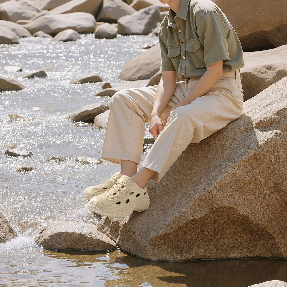 Men's Summer Clogs, Beach Shoes, Non-Slip, Anti-Odor, Baotou Women's Sports and Leisure Driving Sandals, Men's Outdoor River Tracing Shoes, Men's