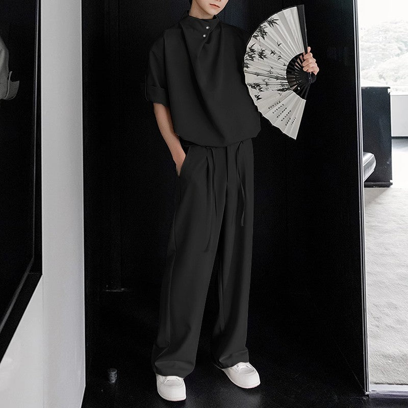 INCERUN Men Sets Solid Color Pleated Shirt & Pants Two Pieces Sets Loose Streetwear 2025 Fashion Men's Casual Suits S-5XL