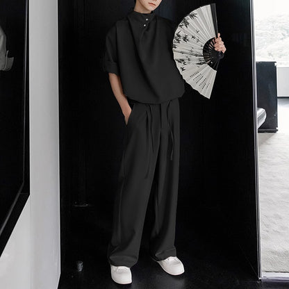 INCERUN Men Sets Solid Color Pleated Shirt & Pants Two Pieces Sets Loose Streetwear 2025 Fashion Men's Casual Suits S-5XL