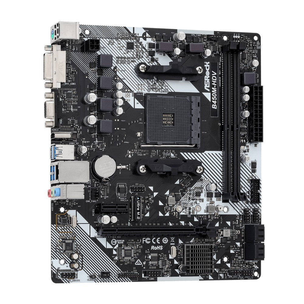 Placa-mãe ASROCK B450M-HDV R4.0 AMD B450 AM4 Suporta Ryzen 5 5600 5500 Ryzen 7 5700G 3700X 3 3200G CPU DDR4 M.2 HDMI Micro ATX