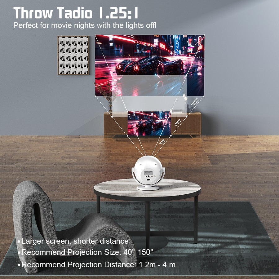 XBJ Spherical Home Theater 4K Projector, Android WiFi 6 BT 5.0 Auto Keystone 360° Rotation Portable Video Projector for Outdoor