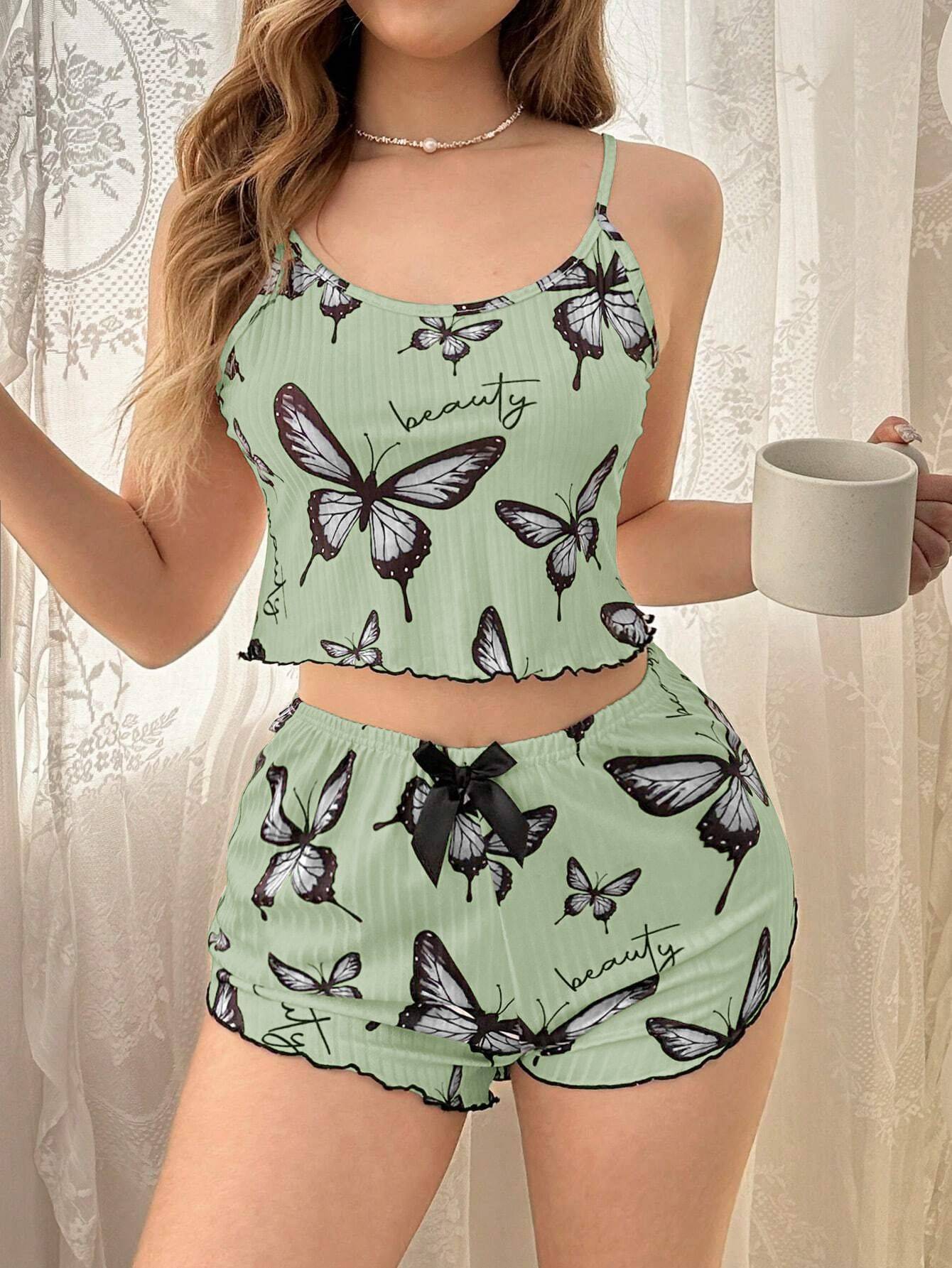 Casual Printed Pajamas For Women Two Pieces Sleepwear Women's Pajama Shorts Loungewear Sets Nightwear Female Home Suit Clothes