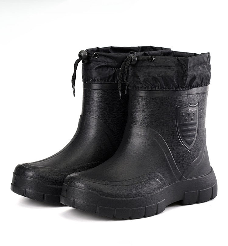 2024 Versátil Botas de Chuva Masculinas Impermeáveis para Exterior Leves Sapatos de Veludo Moda Bota Curta Conforto Casual Masculino Sapatos de Água