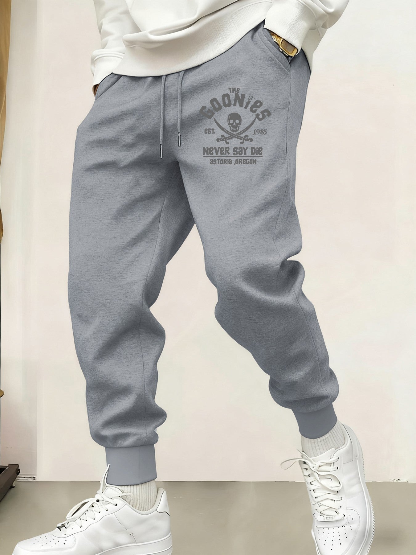 Calça Esportiva Masculina Estampada Caveira Pirata Goonies Básica Calças Cintura Elástica Macia Calças Outono com Cordão Unissex