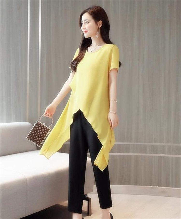 New 2025 Summer Fashion New Solid Color Split Chiffon Shirts Loose Irregular Shirts Tops Thin Blouses Woman Red blusas femininas