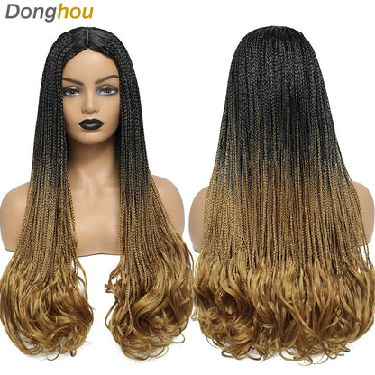 26 Inch Long Box Braided Wigs For Women Synthetic Perruque Tresse Africaine Micro Twist Box Braid Crochet Hair Curly Ends Wig