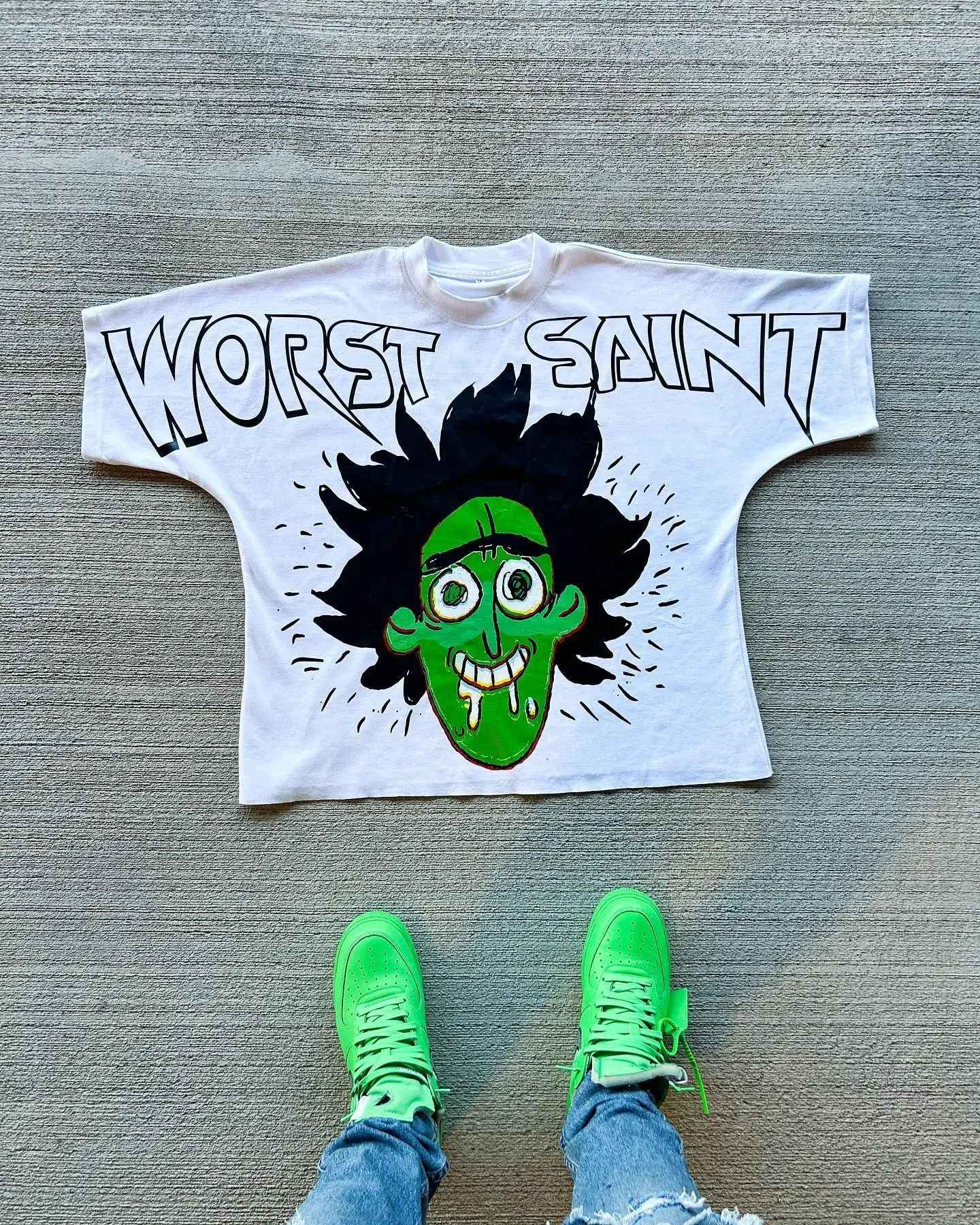 American Hip-hop Anime Print Oversized T-shirt Men Retro Trendy Streetwear Top Pure Cotton Round Neck Casual Loose Short Sleeves