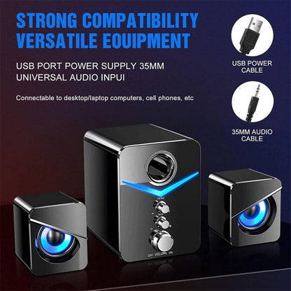 Sistema de Caixas de Som LED USB para Computador Subwoofer Controle de Graves Estéreo para Desktop Laptop PC Alto-falante Portátil