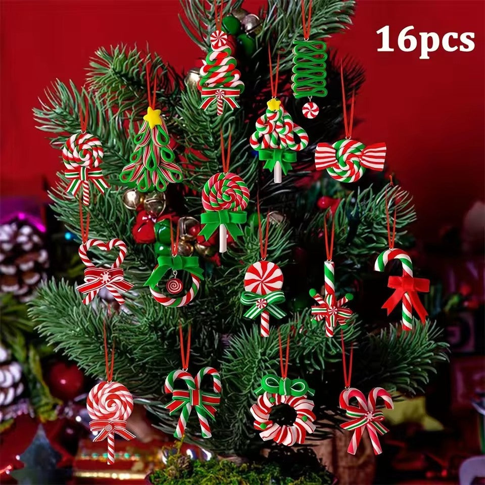 16/32 Pcs Christmas Wooden Candy Cane Ornaments, Colorful Mini Candy Cane Hanging Ornaments for Christmas Tree Party