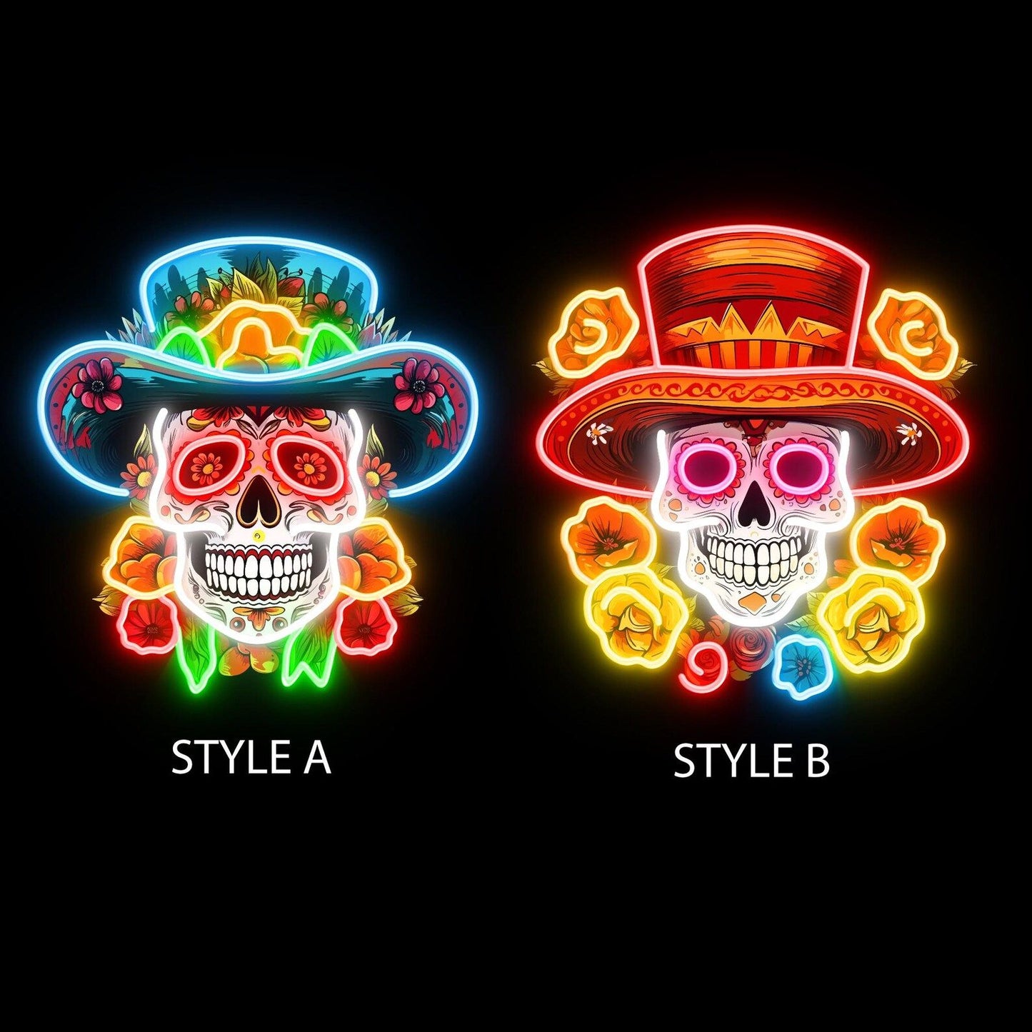 Day of the Dead Sugar Skull Neon Sign Mexican Sugar Skull Art Sign Día de los Muertos LED Light Sign for Home & Party Decor