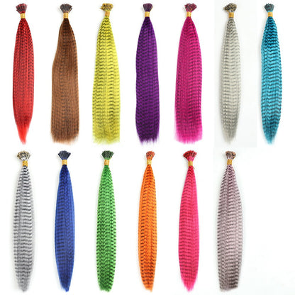 Extensão de Cabelo de Pena AZQUEEN 10 Peças Cabelo Falso I Tip Cabelo Sintético Arco-Íris 16 Polegadas Aplique de Pena para Extensão de Cabelo