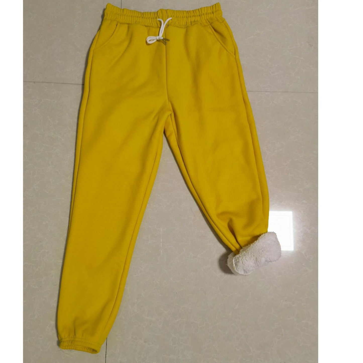 ??Women's Fleece Lined Joggers Winter Plush Pants High Waist Adjustable Drawstring Lounge Street Comfortable Casual Trousers??