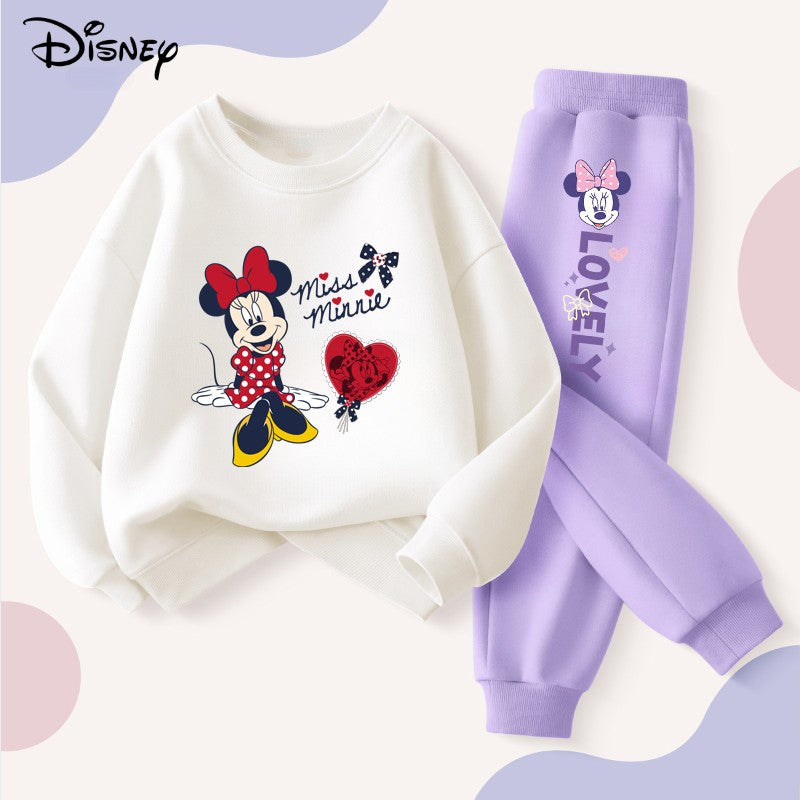 Disney Minnie Printing Baby Girls Clothes Set Autumn Children Sweatshirt Top and Pants Bottom 2 Piece Suit Casual Tracksuit