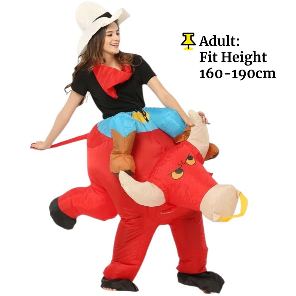 Inflatable Riding Bull Cowboy Costume Adult Funny Blow Up Rodeo Bull Outfit For Halloween Carnival Cosplay Party Dress Up