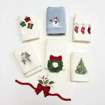 Christmas Tree Bathroom Towel Embroidered Guest Hand Towels Water Absorption Washcloth for Xmas Party