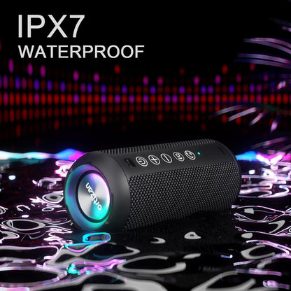 Caixa de Som Portátil Sem Fio Bluetooth 5.3 Ortizan, Graves Potentes, Luzes RGB, À Prova d'Água IPX7, TWS, Entrada AUX e Cartão TF, Ideias para Presente