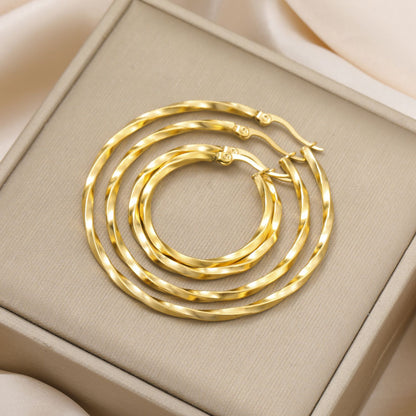 Brincos de Argola Geométricos Cazador Femininos 28-54MM Banhados a Ouro Real Aço Inoxidável Brincos Tendência 2025 Joias Festa Presente de Aniversário