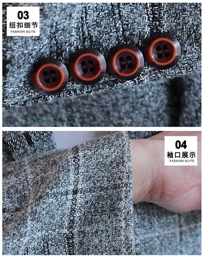 Men's casual plaid suit jacket, fashionable and versatile slim-fitting top, stylish plaid suit