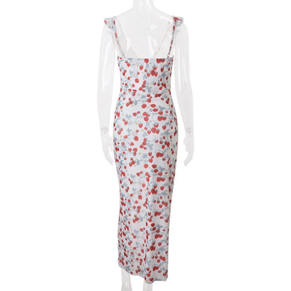 Cryptographic Summer Floral Print Plunge Maxi Dress Outfits Sexy Backless Fairy