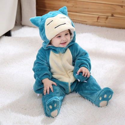 Pokemon Pikachu Snorlax Baby Clothes  Baby Jumpsuit Pajamas Newborn Bodysuit 0-3 Years Old Cosplay Costume Hooded Onesie