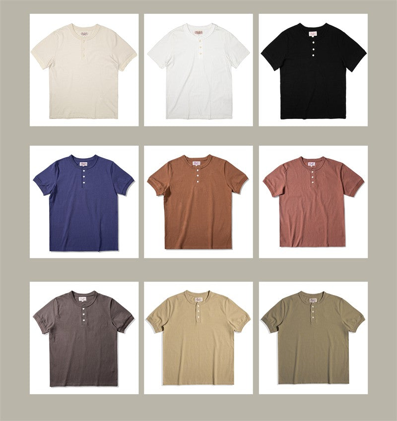 Red Tornado Short Sleeve Henley T-Shirt Heavyweight Cotton Men Every Day Tee Amekaji