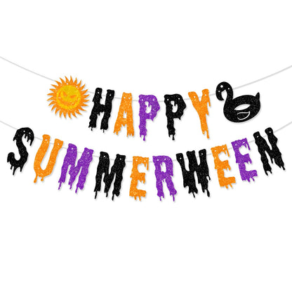 Happy Summer Halloween Themed Banners Party Decorations Kids Birthday Scaring Horror Beach Party Supplies