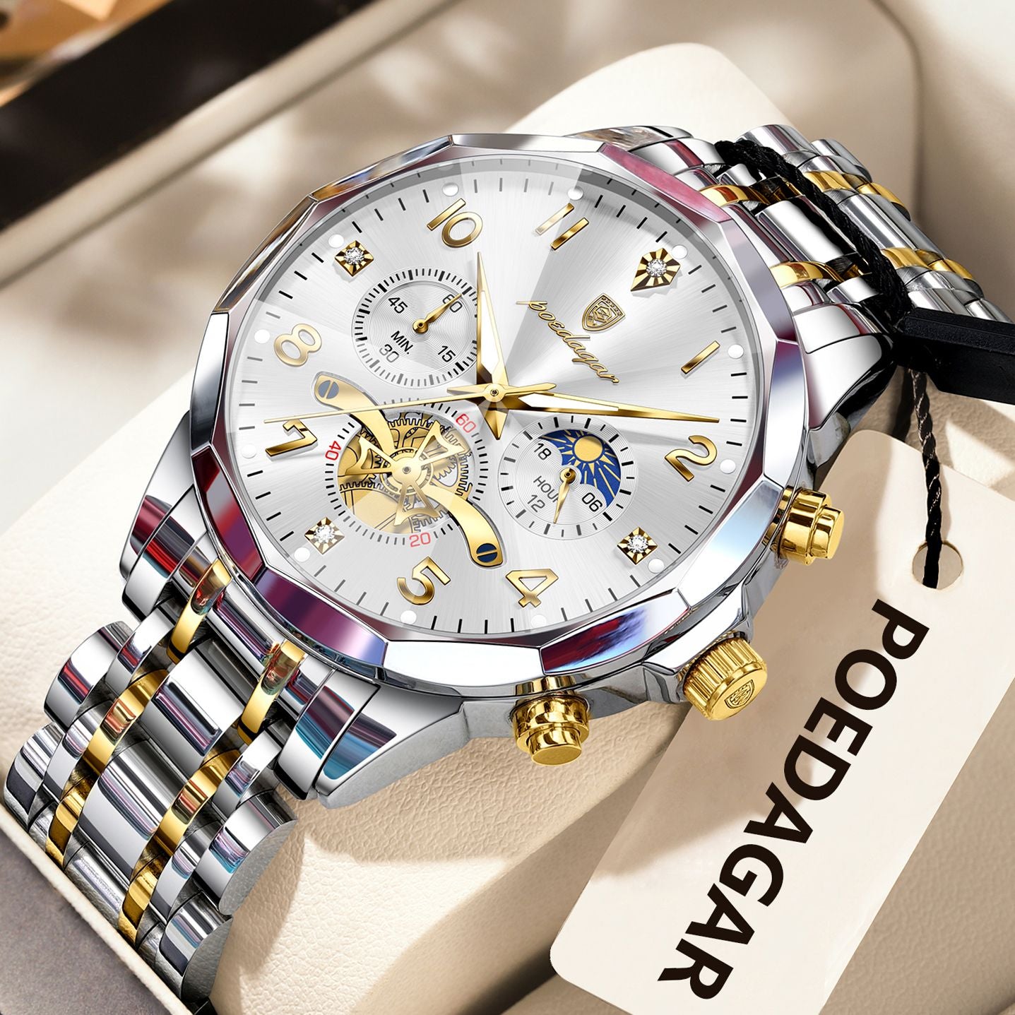 POEDAGAR Luxo Alta Qualidade Relógio de Pulso Masculino Cronógrafo Aço Inoxidável Quartzo Relógios Masculinos Impermeável Luminoso Relógio Masculino Reloj