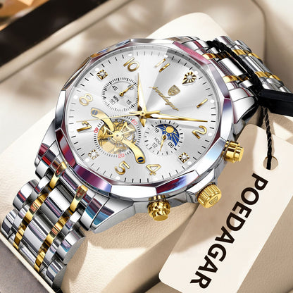 POEDAGAR Luxo Alta Qualidade Relógio de Pulso Masculino Cronógrafo Aço Inoxidável Quartzo Relógios Masculinos Impermeável Luminoso Relógio Masculino Reloj
