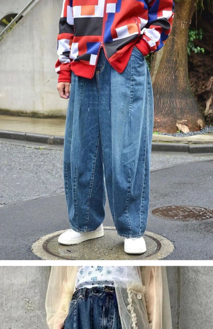 Japanese Retro High-quality Washed Loose Wide Leg Balloon Denim Pants for Men 25ss New Arrival