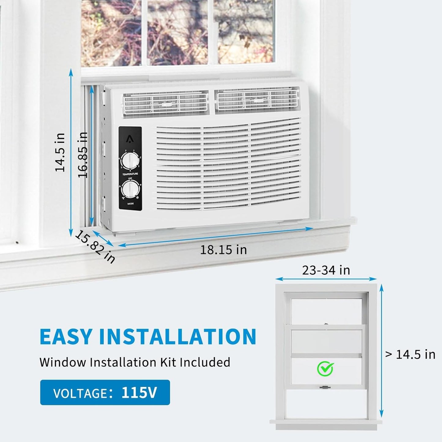 Ar-Condicionado de Janela 5000 BTUs com Controle Remoto - Refrigera Ambientes de 14m², Baixo Ruído e Economia de Energia para Quarto, Escritório, Dormitório