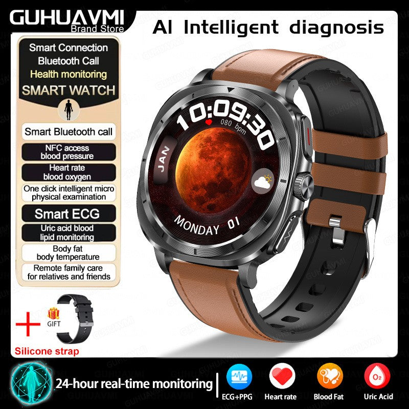 Novo Relógio de Saúde Ácido Úrico Pressão Arterial Oxigênio no Sangue Análise Corporal Gordura Corporal Smartwatch ECG+PPG Chamada Bluetooth Relógio Mulheres Homens