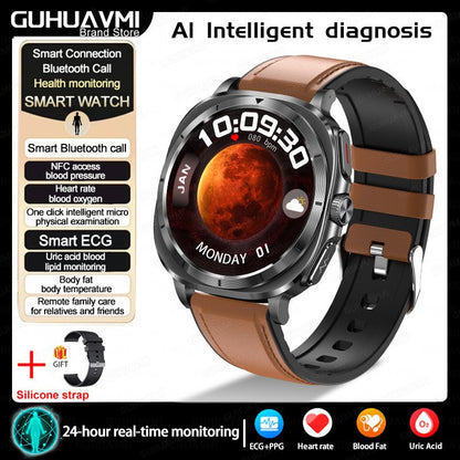 Novo Relógio de Saúde Ácido Úrico Pressão Arterial Oxigênio no Sangue Análise Corporal Gordura Corporal Smartwatch ECG+PPG Chamada Bluetooth Relógio Mulheres Homens