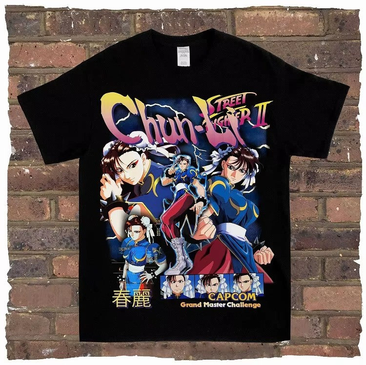 Game Spring Street Fighter, Rock and Rap, Loose High Street, High-quality Men's T-shirts, Women's T-shirts, Couple Styles