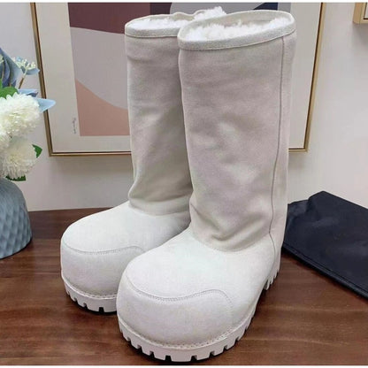 Fashionable Snow Boots Platform Elevating Warm Cotton Shoes Warm Big Head Design Long Boots Ladies All-over Brown Long Boots