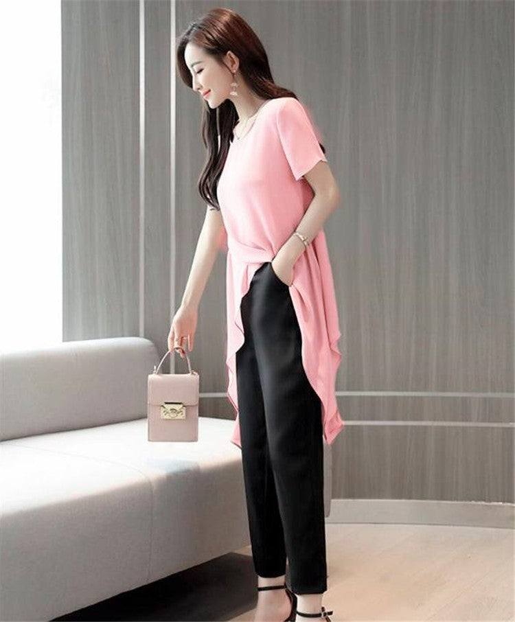 New 2025 Summer Fashion New Solid Color Split Chiffon Shirts Loose Irregular Shirts Tops Thin Blouses Woman Red blusas femininas