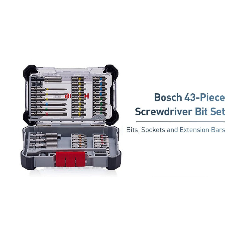 ? Kit de Pontas de Parafusadeira Bosch de 43 Peças com Controladora de Impacto Profissional Kit de Acessórios Bosch