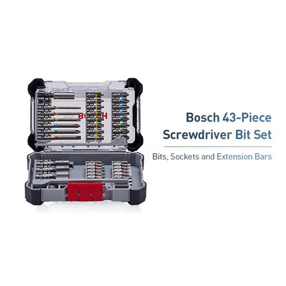 ? Kit de Pontas de Parafusadeira Bosch de 43 Peças com Controladora de Impacto Profissional Kit de Acessórios Bosch